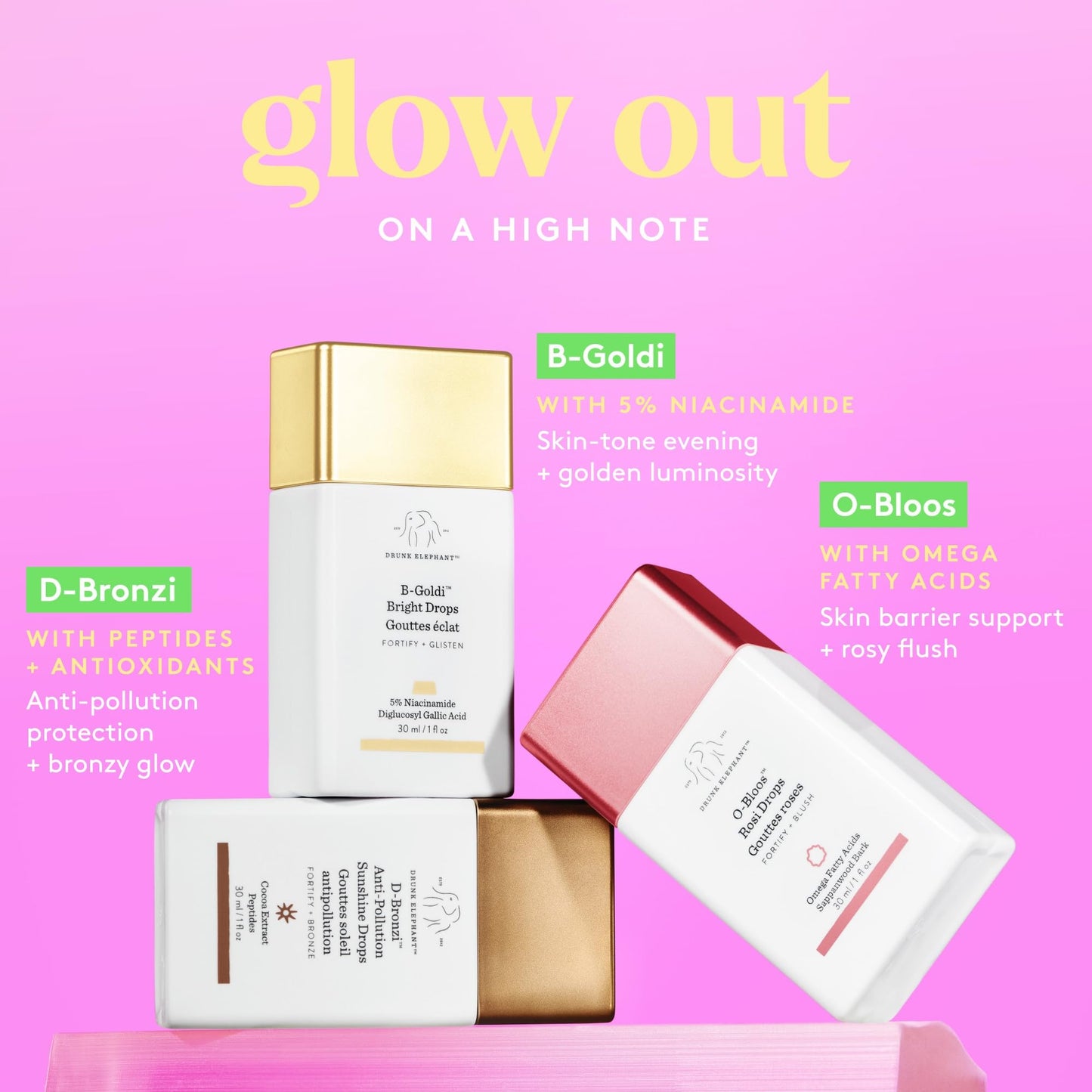 Drunk Elephant O-Bloos Rosi Drops - 30 ml/1 fl oz - Peachy-Pink Color Serum Drops - Clean Clinical Skincare - Cruelty-Free - Dermatologist-Tested - Free of Essential Oils, Silicones, and Fragrance