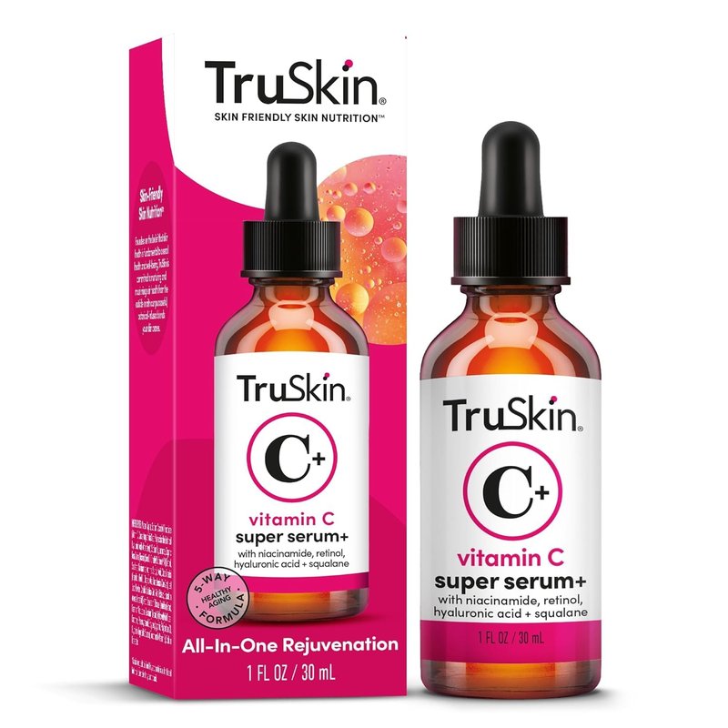TruSkin Vitamin C Super Serum for Face - Five Skin Benefits in One Serum with Vitamin C, Retinol, Niacinamide, Hyaluronic Acid & Squalane - Brighten, Firm & Smooth the Look of Skin - 1 fl oz