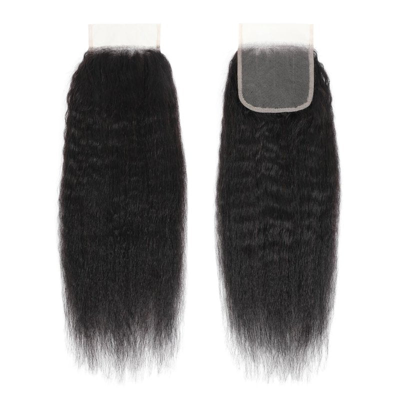AUROO 2x6 Kim K Lace Closure Only Yaki Straight Human Hair, 12A 100% Virgin Light Yaki Straight Long Deep Parting 2 by 6 HD Lace Closure Pre Plucked 180% Density Kinkystraight Natural Black Remy 14 In