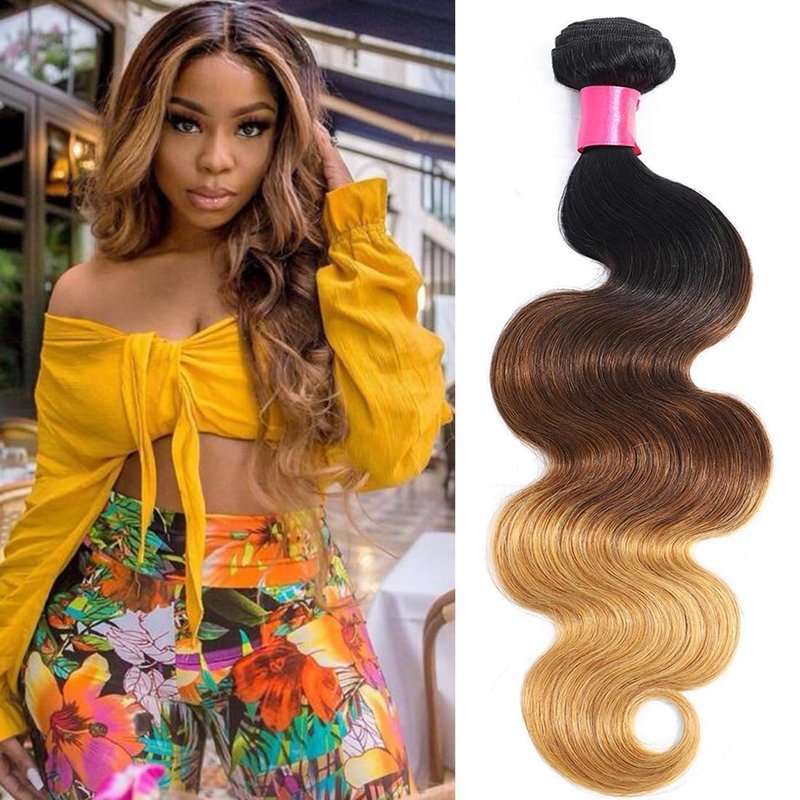1B/4/27 Bundles Ombre Brazilian Human Hair Body Wave One Bundle 16inch 1B/4/27 Ombre Brazilian Virgin Human Hair Body Wave Weave Bundle Extension Three Tone