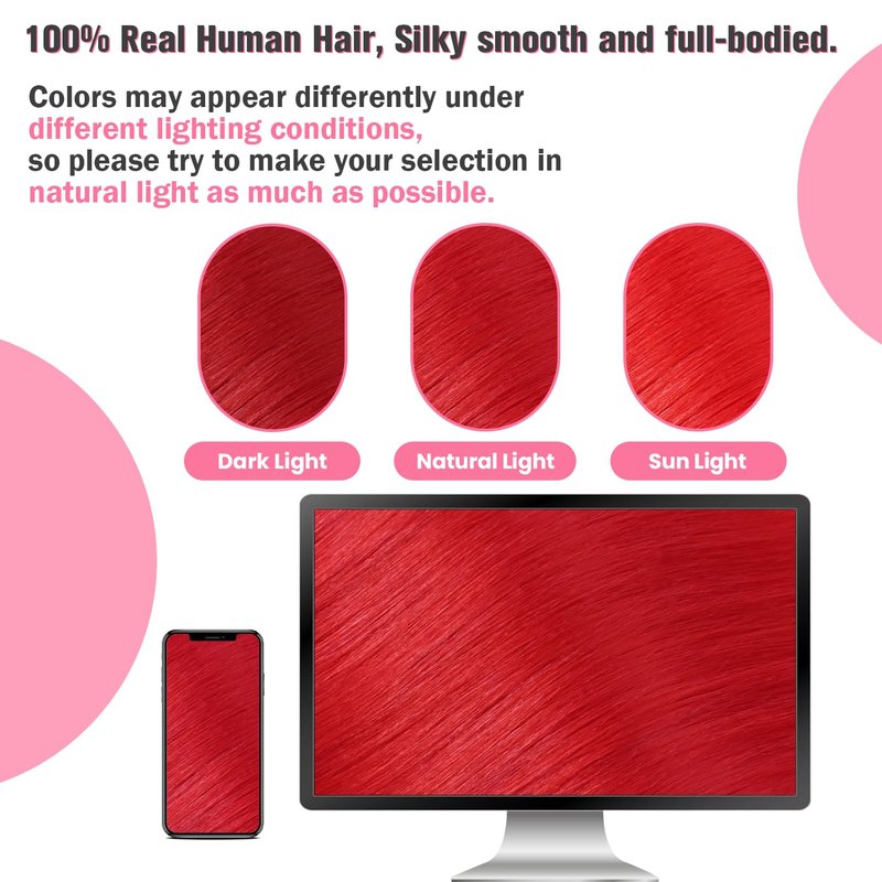 Aison Red Tape in Hair Extensions Human Hair 16 Inch 30G 100% Remy Human Hair Extensions Silky Straight for Women 20 Pcs/Package