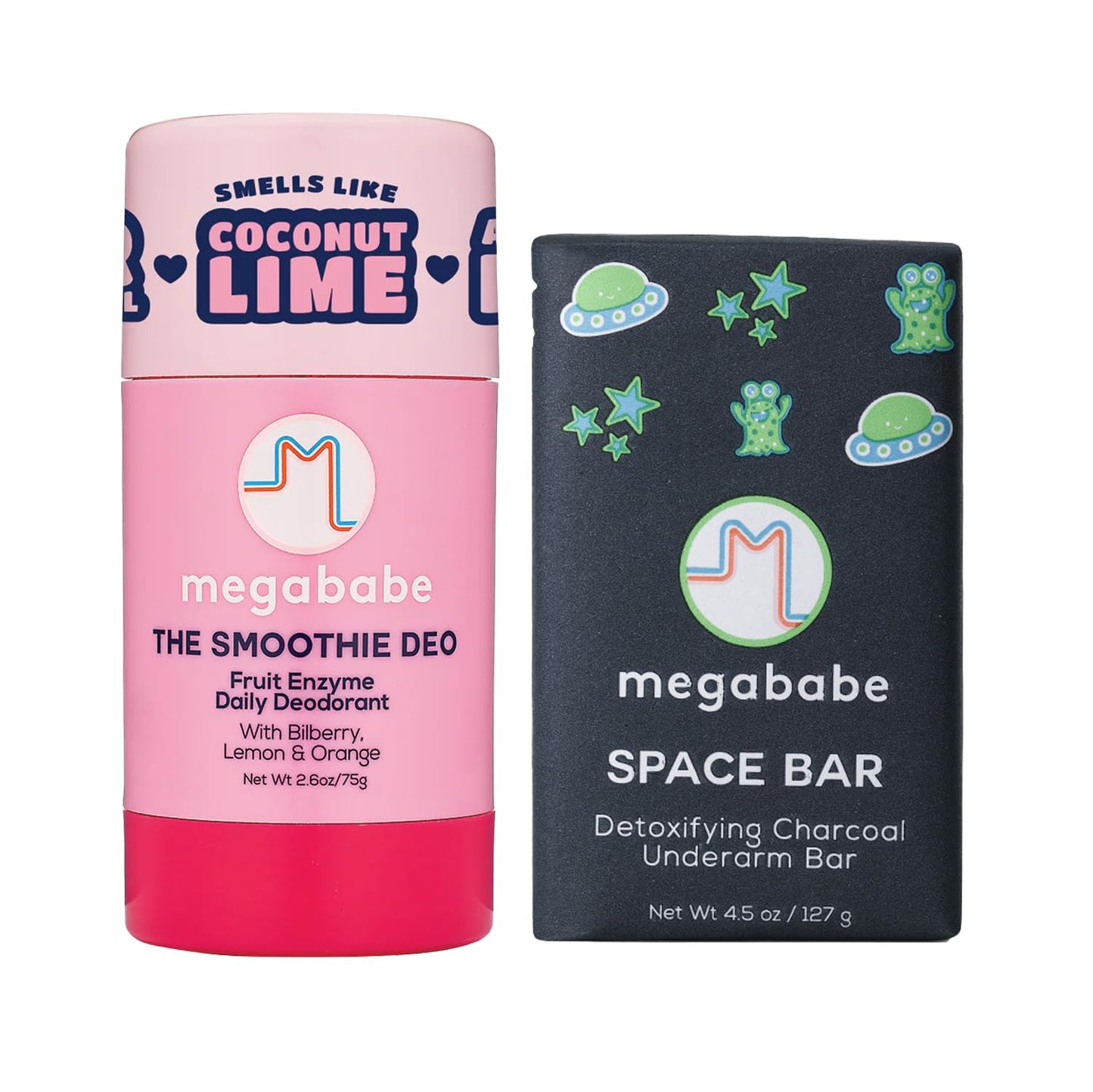 Megababe Underarm 2-Piece Bundle - Smoothie Deo Daily Deodorant 2.6 oz & Space Bar Detox Soap 3.5 oz | Odor Protection, Aluminum Free