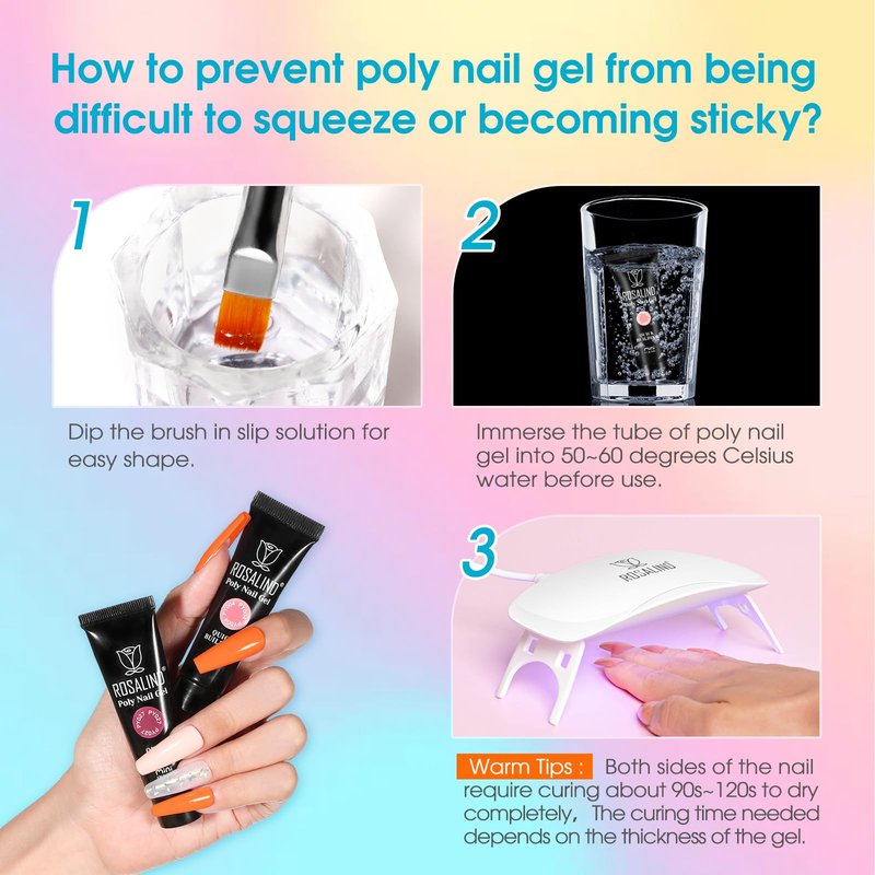 ROSALIND 20 Colors Poly Nail Gel Kit with Mini Nail Lamp Glitter Christmas Poly Nail Gel Kit Collection with Tools Clear All Seasons Classic Colors Halloween Starter Kit