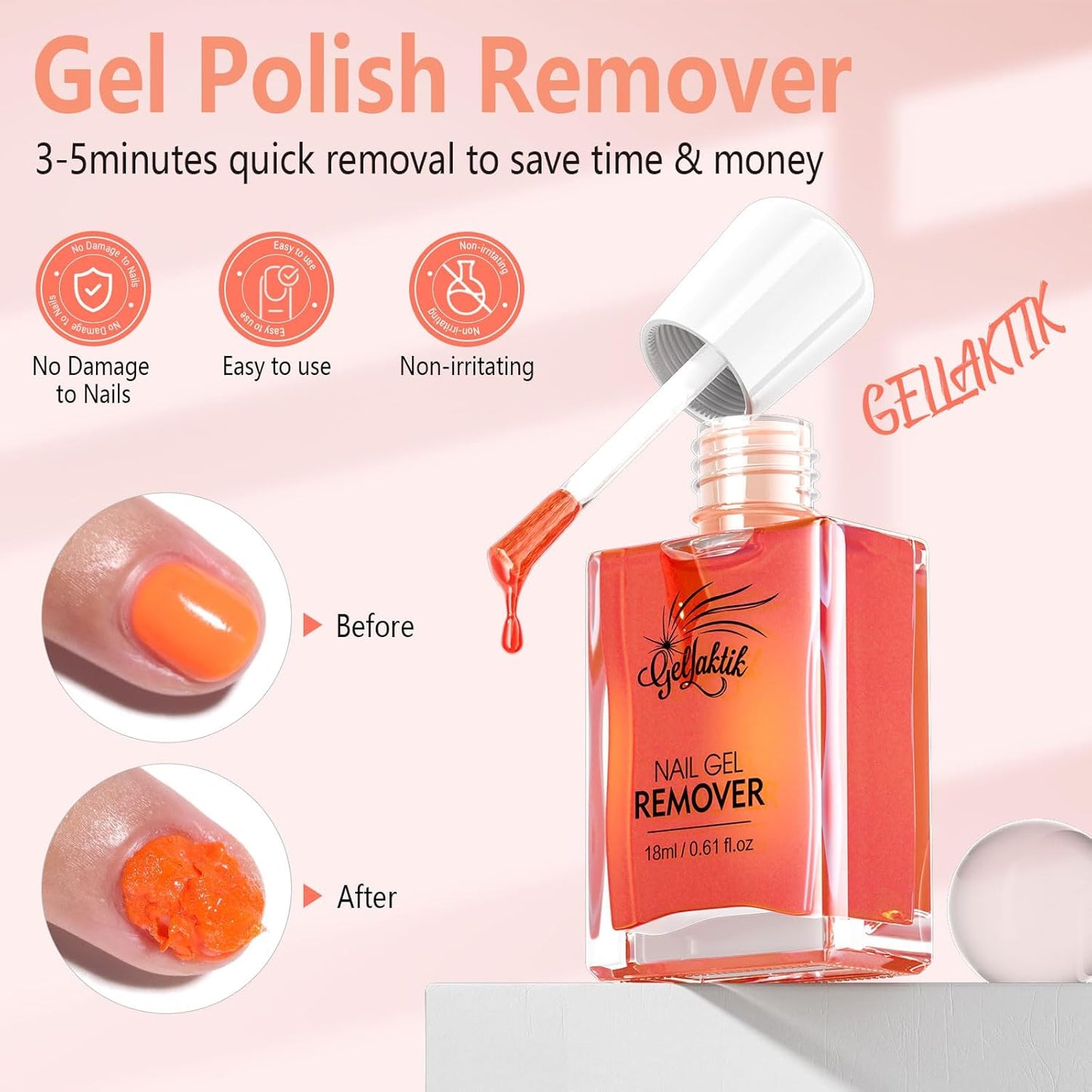 Gel Polish Remover Kit - 3 x 18ml with Cuticle Oil & Liquid Latex Tape, Fast 3-5 Min Removal