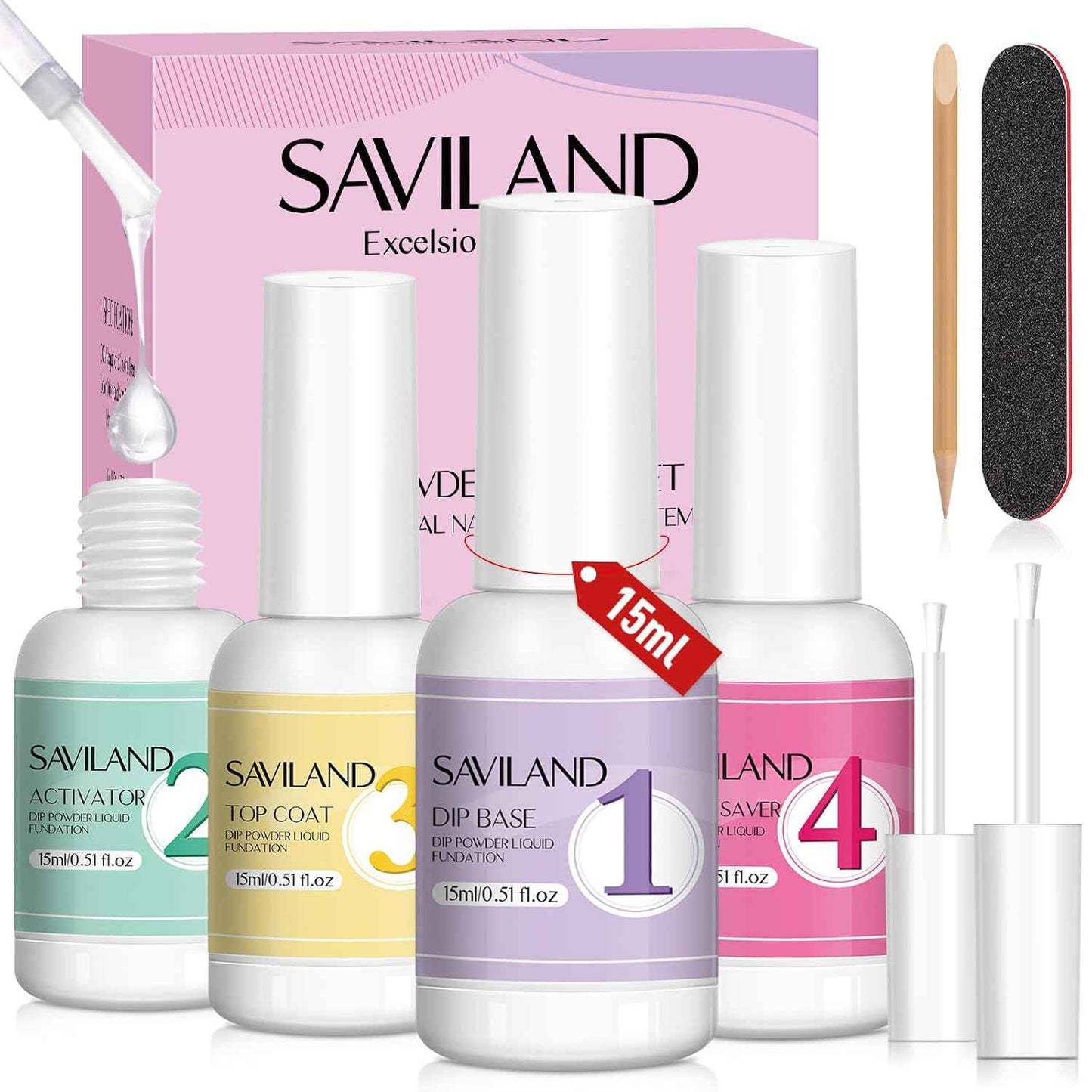 SAVILAND 20-Color Dip Powder Nail Kit with Clear Pink & Rainbow Shades + 4 Liquids
