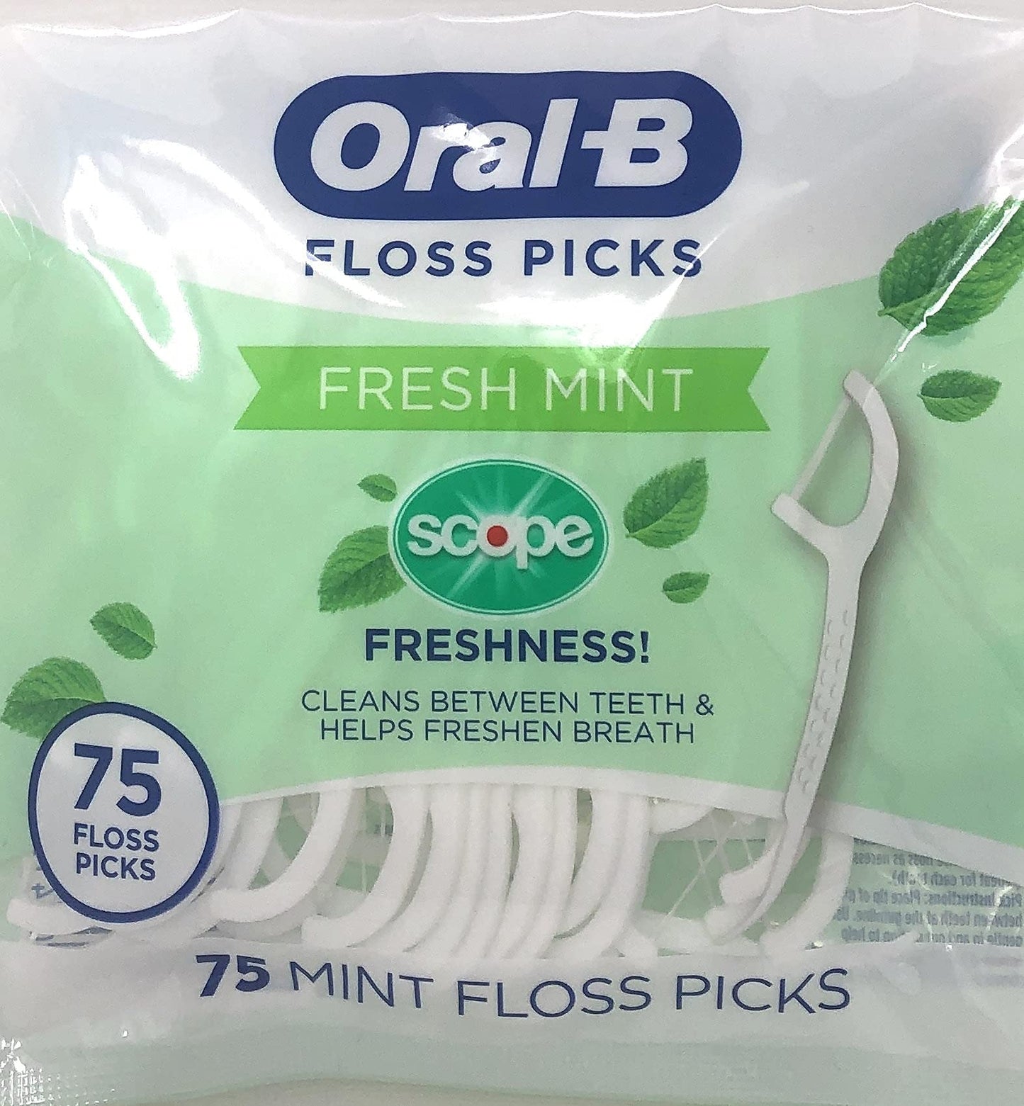 Oral-B Floss Picks Fresh Mint with Scope Freshness, Shred Resistant, 75 Count (Pack of 5)