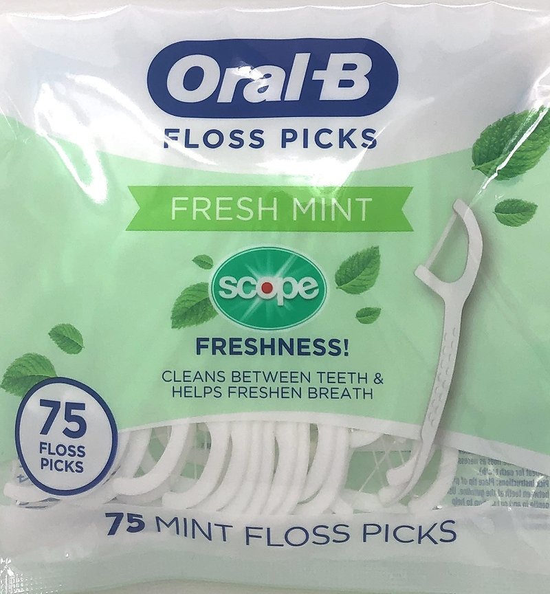 Oral-B Floss Picks Fresh Mint with Scope Freshness, Shred Resistant, 75 Count (Pack of 5)