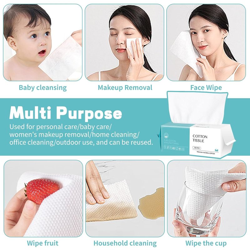 Disposable Face Towels - 600 Count Soft Cotton Facial Wipes for Skin Care & Makeup Removal | Multi-Purpose Cleansing