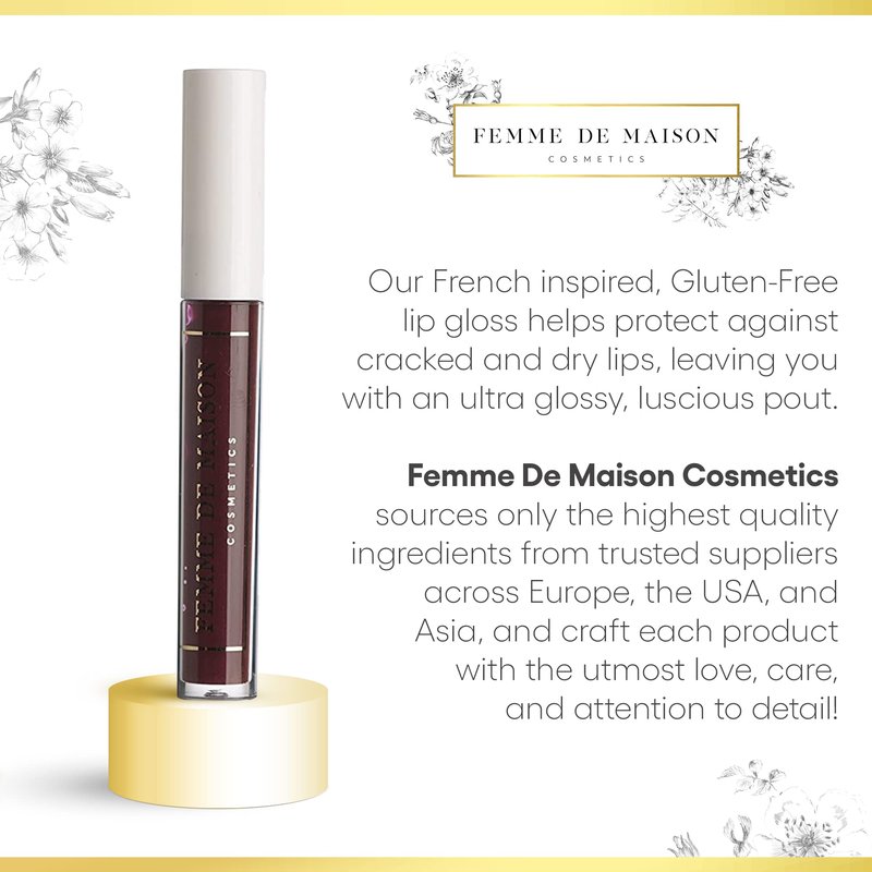 Femme de Maison Cosmetics, Lustre Lip Gloss, Moisturizing, Long Lasting with Squalane & Vitamin E, 100% Gluten, Paraben & Phthalate-Free, Never Sticky, Soft, Natural Colors (Figue Noir 10)