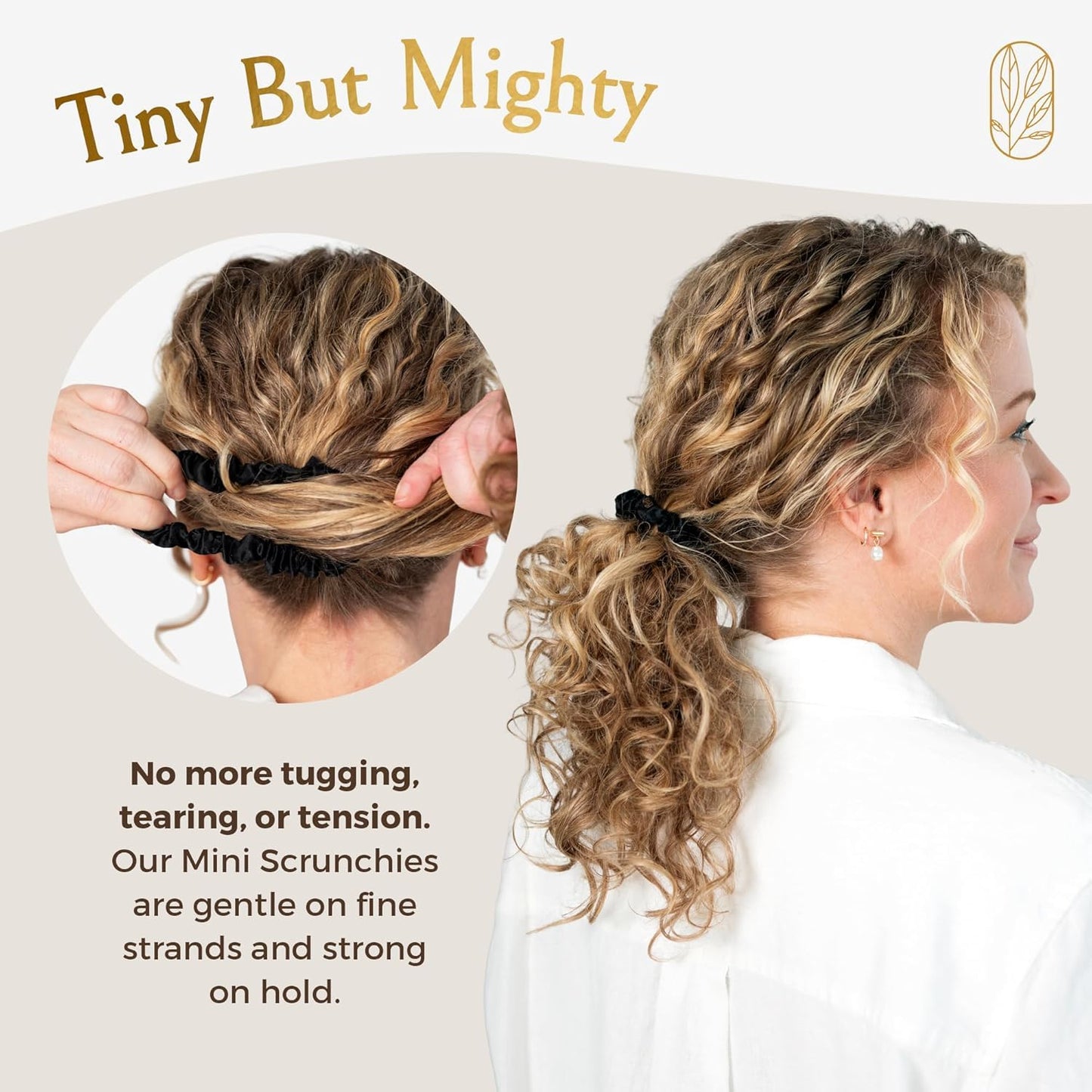 Mini Mulberry Silk Scrunchies for Women & Kids - Anti-Breakage Hair Ties for Fine, Curly & Thin Hair | Onyx Black (4 Pack)