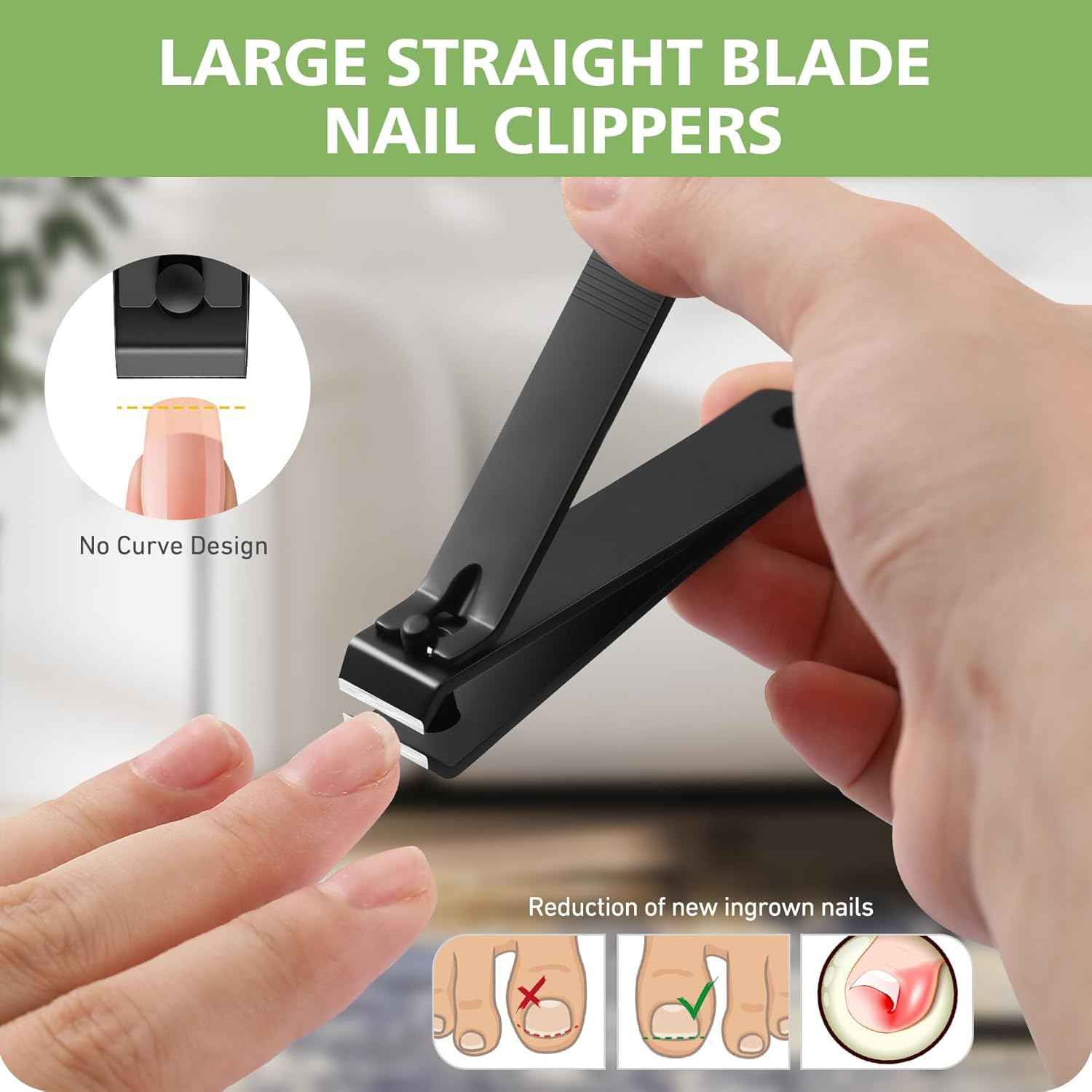 Ergonomic Nail Clipper for Seniors - Long Handle Toenail & Fingernail Trimmer with Catcher - Precision Black Clipper for Thick Nails