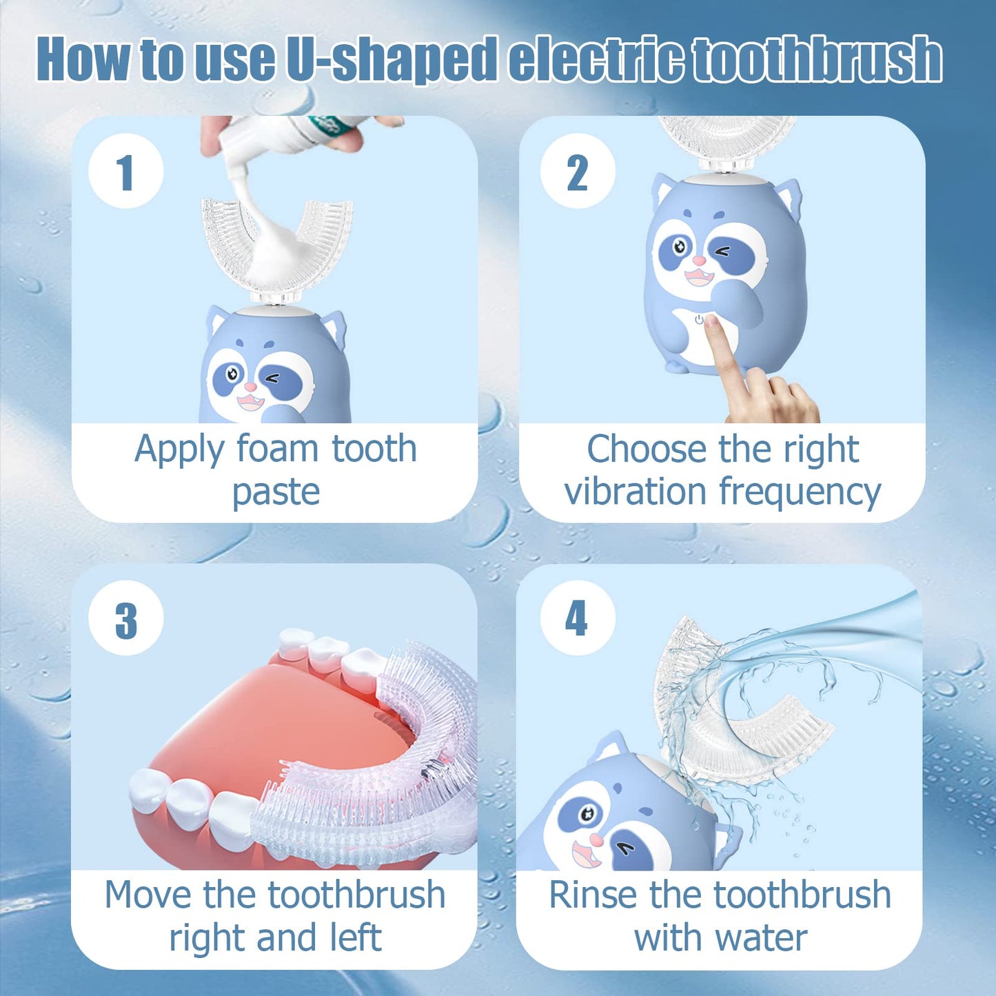 ELOTAME Kids Electric U Shaped Toothbrush Children Cartoon Sonic Automatic Toothbrush with 4 Brush Heads Full Mouth 6 Cleaning Modes - (Age 8-15, Gray)