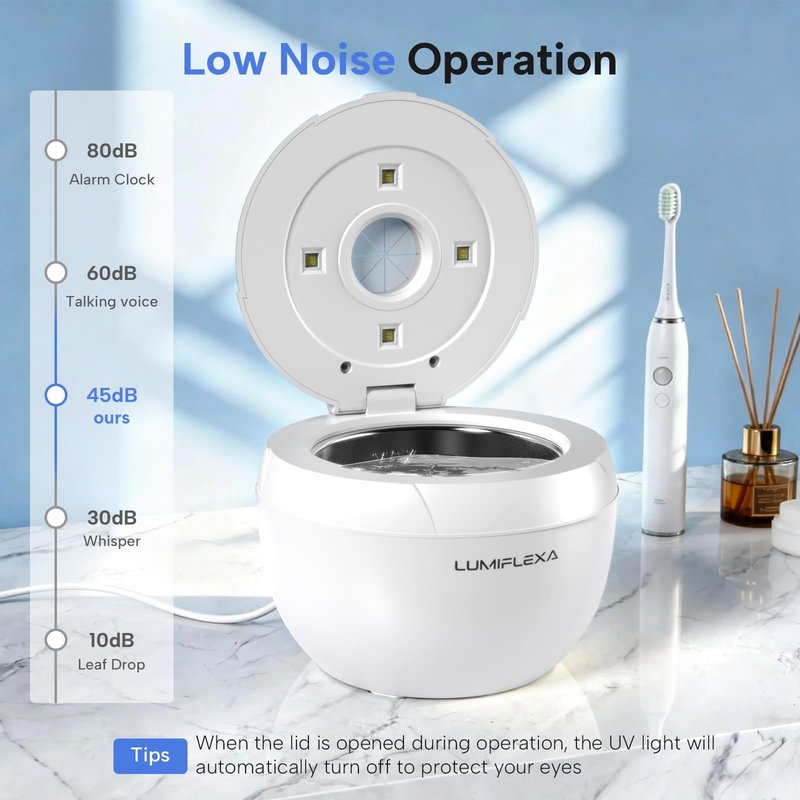 Lumiflexa Ultrasonic Retainer Cleaner-45kHz Retainer Cleaner Machine,4 Modes Ultrasonic Cleaner for Dentures, Aligners,Mouth Guards, Braces,Toothbrush,Jewelry-200ML Dental Pod(White)