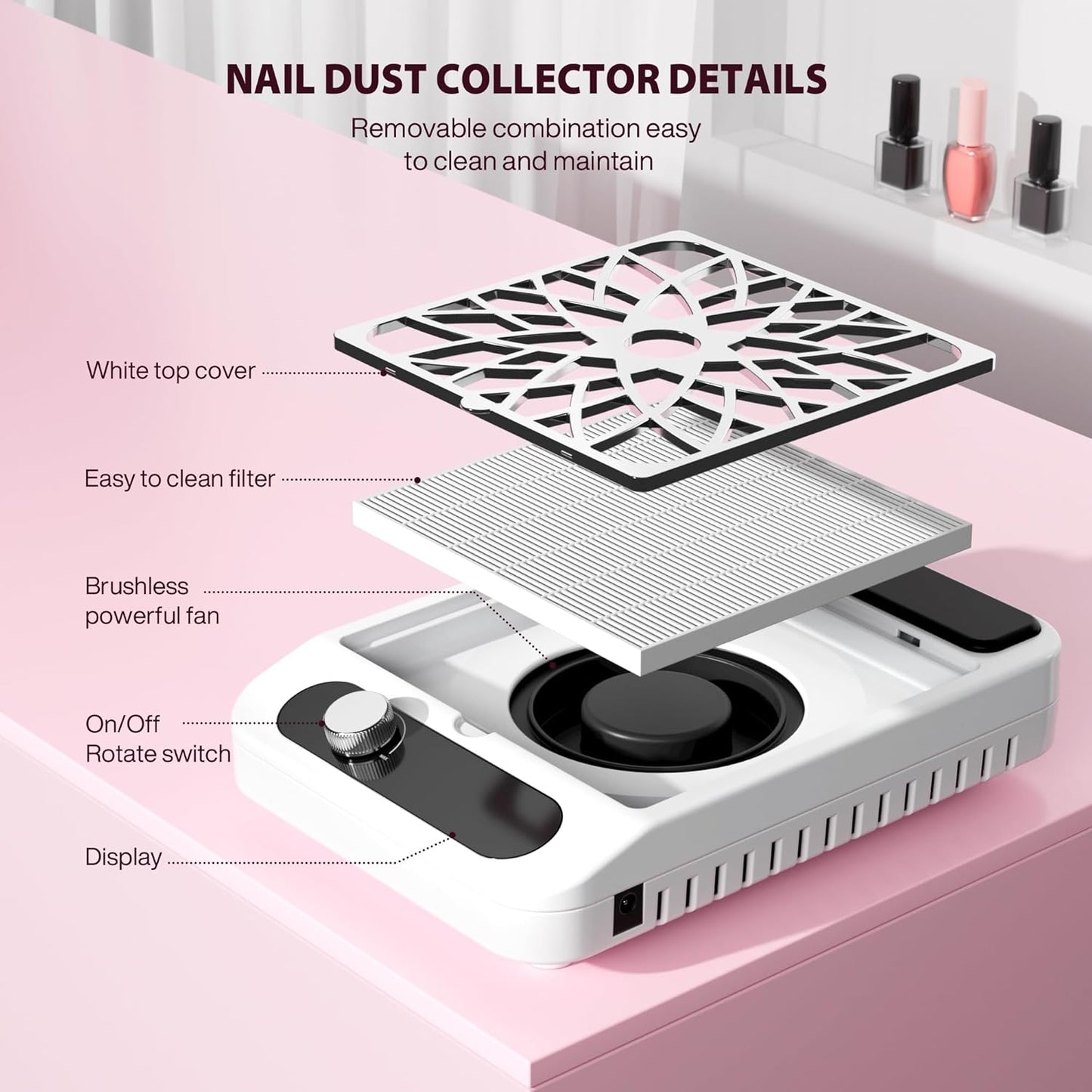 Professional Nail Dust Collector Vacuum - Powerful Low-Noise Suction for Salon & Home Use