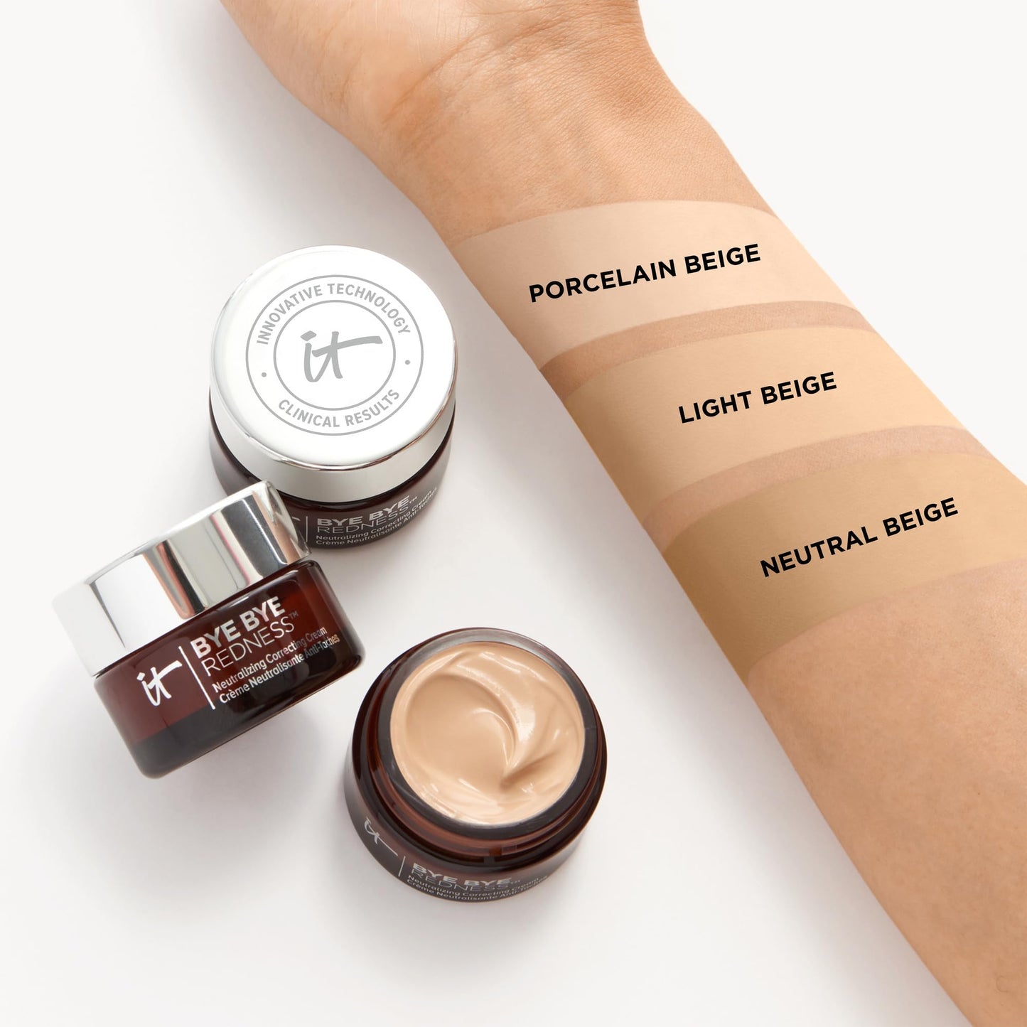 IT Cosmetics Bye Bye Redness Full Coverage Color Correcting Cream (Light Beige) - Redness Neutralizing Tinted Face Moisturizer, 12HR Hydration, Hyaluronic Acid, Colloidal Oatmeal - 0.37 fl oz