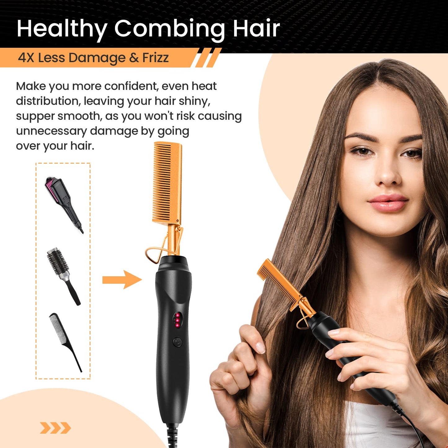 Hot Comb Set 19 Pcs, Electric Hair Straightener Curling Iron for Natural Black Hair Wigs Pressing with Wig Glue