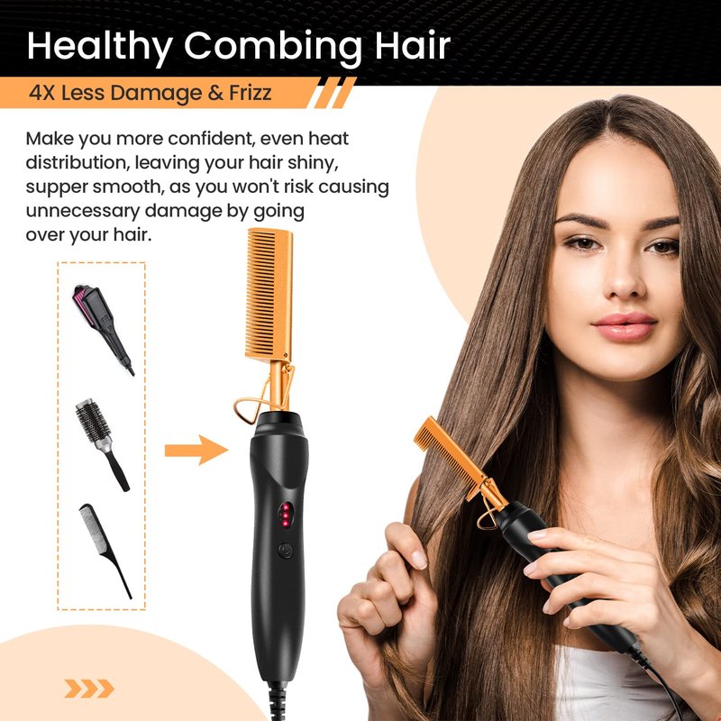 Hot Comb Set 19 Pcs, Electric Hair Straightener Curling Iron for Natural Black Hair Wigs Pressing with Wig Glue