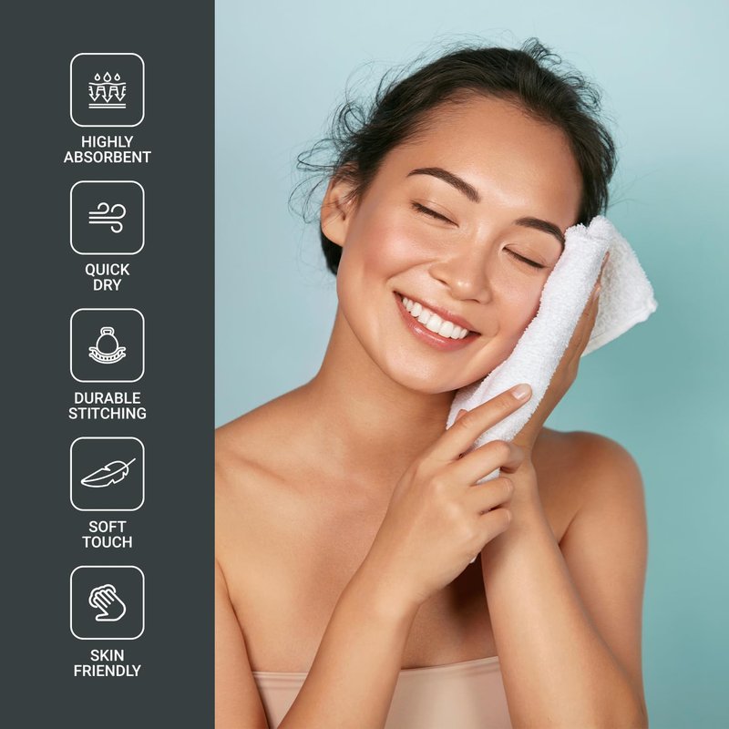 Infinitee Xclusives Premium White Hand Towels 6 Pack, 16x28 Inches, Hotel and Spa Quality + Washcloths Set – Pack of 12, 13x13 Inches 100% Cotton Wash Cloths for Your Body and Face Towels