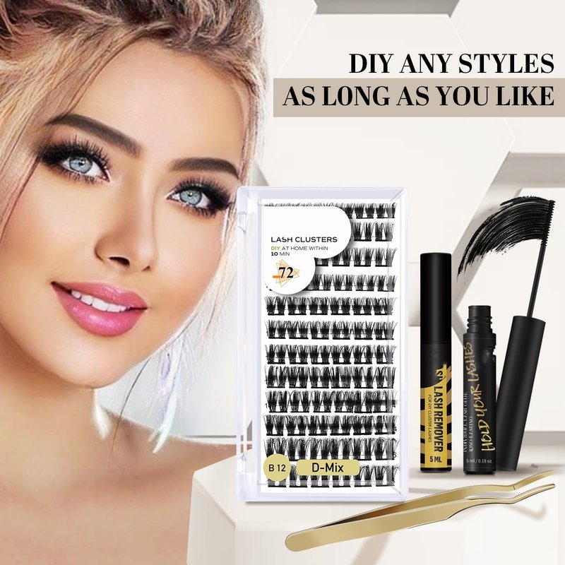 DIY Lash Extension Kit B12 Lash Cluster DIY Eyelash Extension Kit Individual Lashes Eyelash Clusters (Kit,B12)