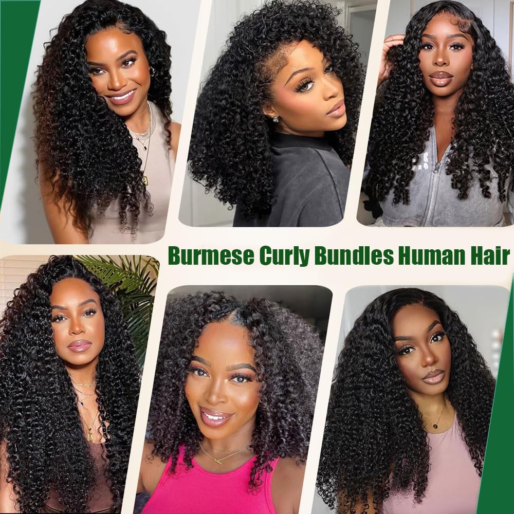 TryRich Burmese Curly Bundles Human Hair 14 Inches 3C4A Water Wave Quick Weave with Spiral Curly End 100% Unprocessed Kinky Curly Human Bundles in Hair Extensions Natural Black
