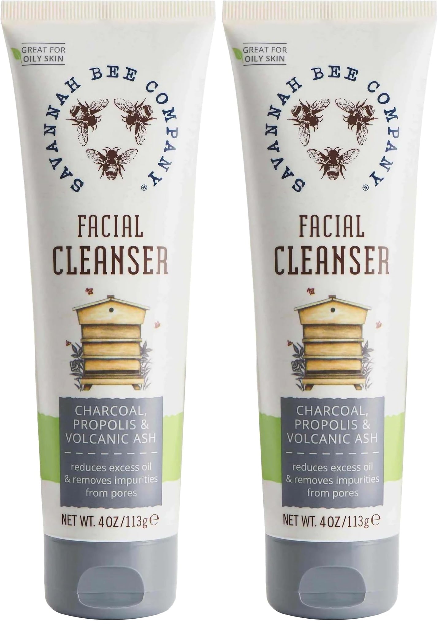Savannah Bee Company Propolis Extract Volcanic Ash and Charcoal Facial Cleanser (Pack of 2)