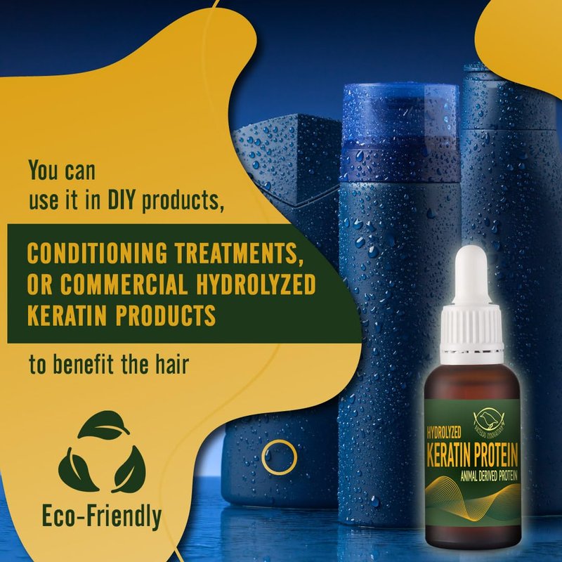 HYDROLYZED KERATIN PROTEIN - Liquid, 2 Ounces - for Homemade Hair Strengthens & Protects - Reduces Damage - Increases Density - 2 Vials (1 Ounce Each) - Includes Pipette and Screw Caps