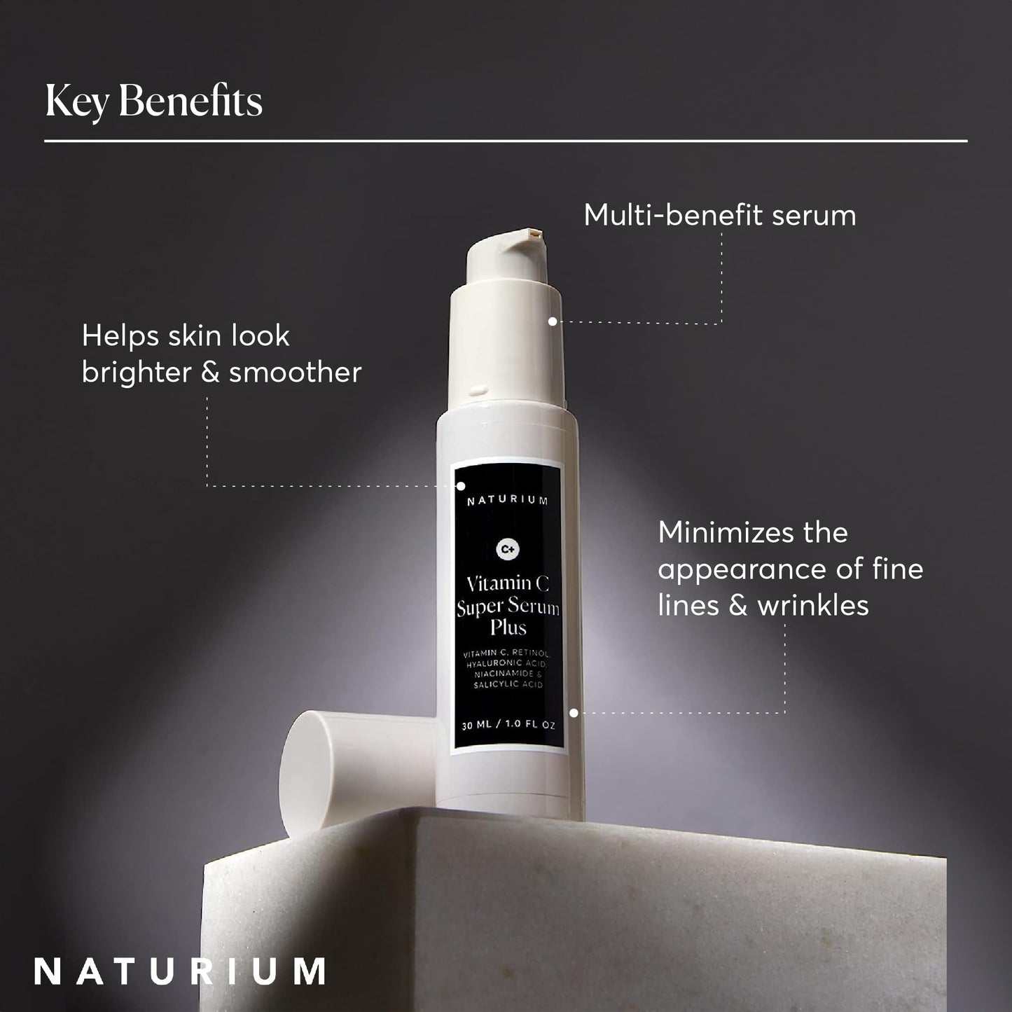 Naturium Vitamin C Super Serum Plus, Smoothing & Brightening Face Care, plus Retinol, Hyaluronic Acid, Niacinamide & Salicylic Acid