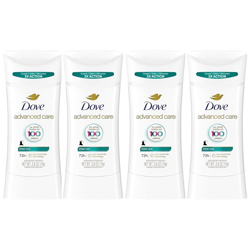 Dove Advanced Care Antiperspirant Deodorant Stick Sheer Cool for Soft, Resilient Skin Sweat & Odor Protection, 2.6 oz (Pack Of 4)