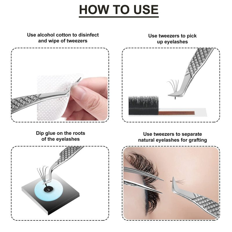 SIVOTE Eyelash Extension Tweezers Fiber Tips Japanese Steel, Set of 6 – Curved, Dolphin, 90° 45° Volume Boot & Slight Curved Tweezer – Professional Lash Tweezers for Lash Extensions Silver