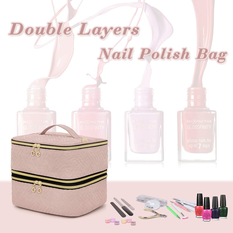 LUXJA Detachable 2 Layers Nail Polish Organizer - Hold 60 Bottles (15ml - 0.5 fl.oz), Nail Polish Case with Tools Storage Pockets (Patented Design), Pale Rose