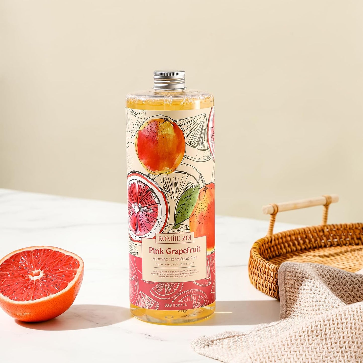 Tomato Vine Foaming Hand Soap Refill Set – 3 Pack (33.8 Fl Oz Each) – Chemical-Free & Moisturizing with Refillable Dispenser for Kitchen & Bathroom