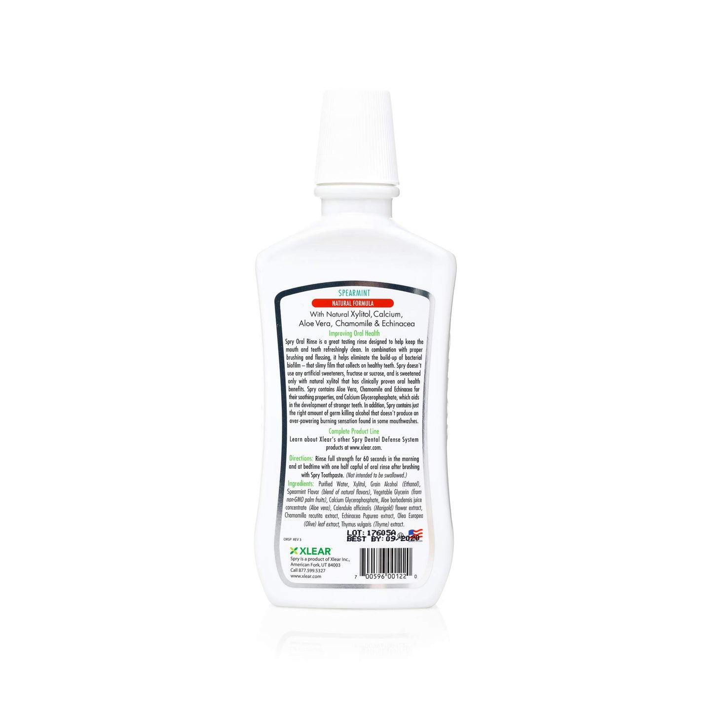 Spry Natural Xylitol Mouthwash Fluoride Free with Enamel Support, Gentle Alcohol Oral Rinse, Non-GMO, Spearmint - 16 fl oz (Pack of 2)