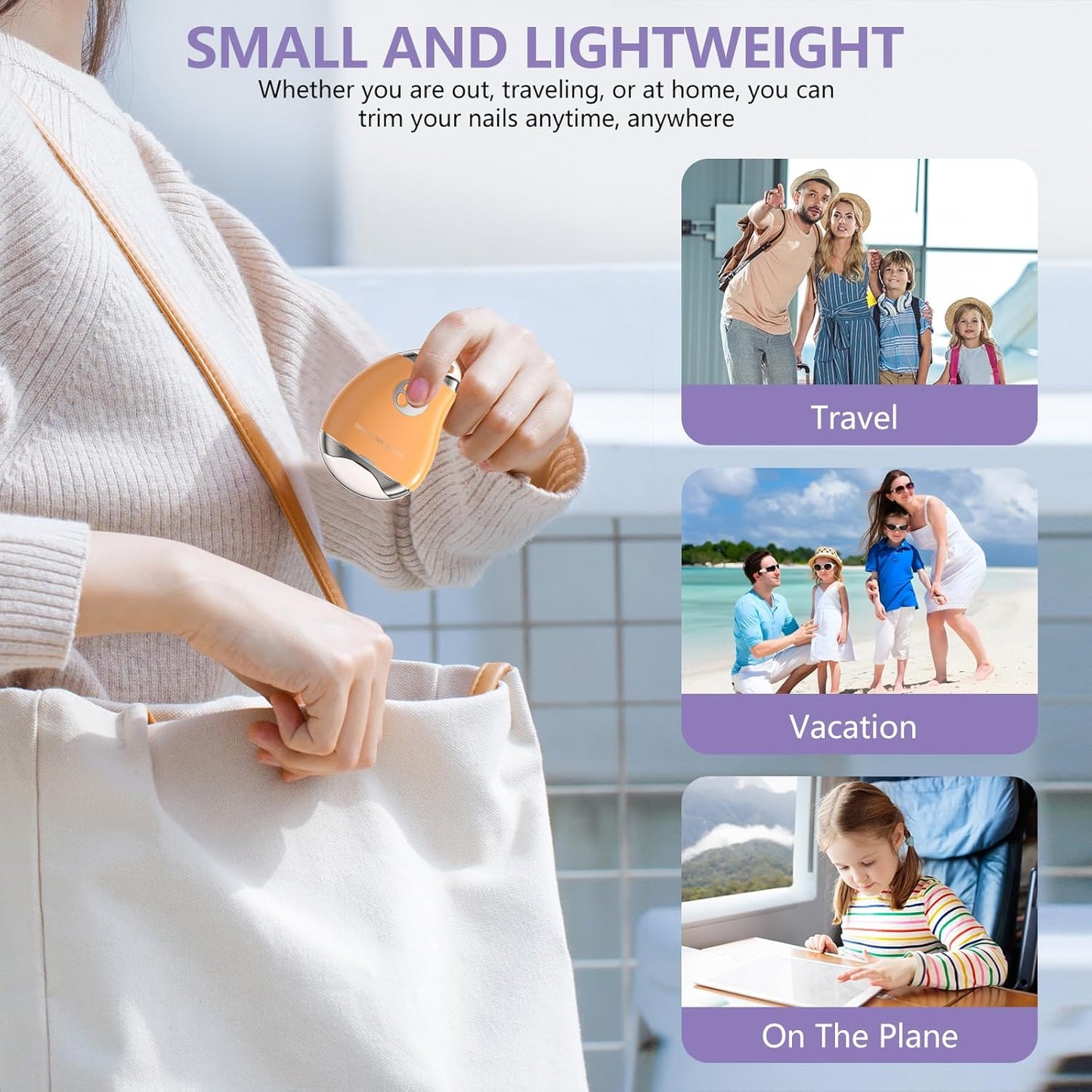 Type-C Electric Nail File with LED Light – 3 Speed Nail Polisher & Safe Clippers for All Ages