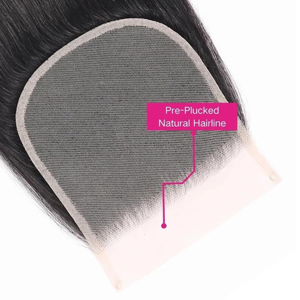 Human Hair Lace Closure - 5x5 Straight HD Transparent Lace | Pre-Plucked with Baby Hair, 12 Inch, Natural Black