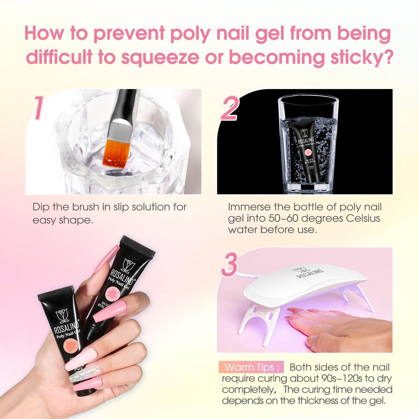 Poly Nail Gel Kit -20 Colors + 76 Nail Art Accessories ROSALIND Nude Clear Poly Nails Gel Kit Starter Kit with Slip Solution Nude Pink Nails Extensions with Mini UV Lamp