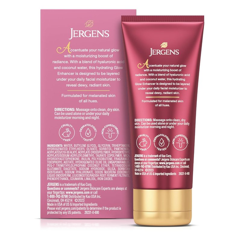 Jergens Melanin Glow Facial Enhancer - Luminizer & Moisturizer with Hyaluronic Acid | 2 Oz