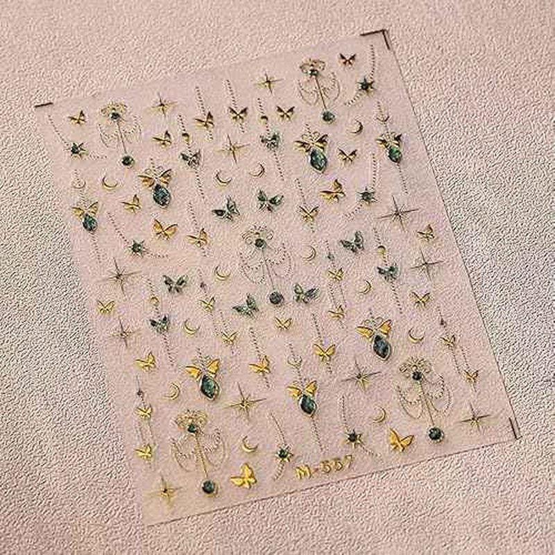 Gold Butterfly Nail Art Stickers 5D Embossed Butterfly Nail Decals Puper Green Bronzing Silver Butterflys Nails Design Self Adhesive Nails Art Supplies for Women Nails Decoration