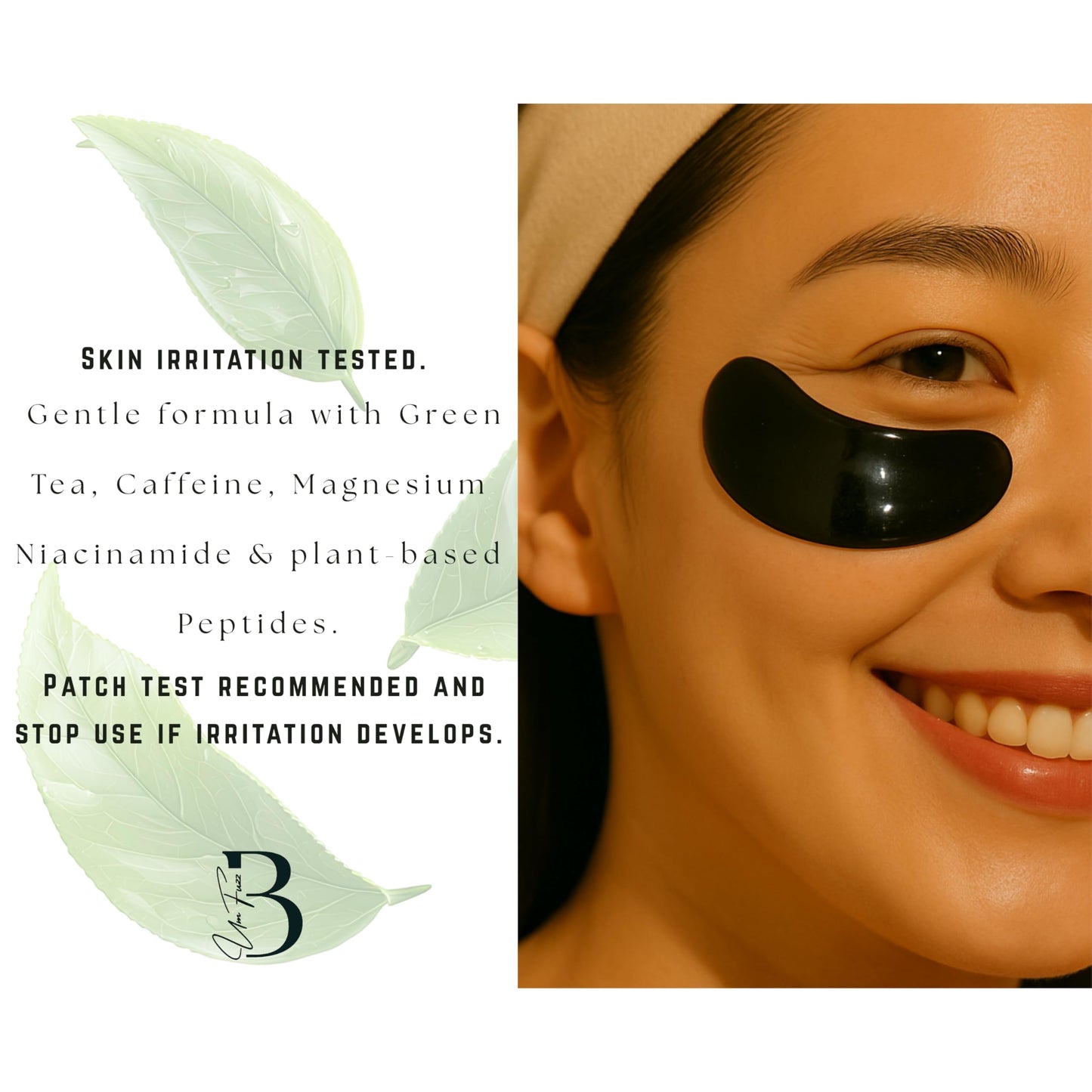 Bumfuzz Green Tea Under-Eye Patches | Depuff & Brighten Eye Gel Patches for Dark Circles & Tired Eyes | Plant-Based, Vegan with Caffeine, Niacinamide, Magnesium & Vegetable Peptides