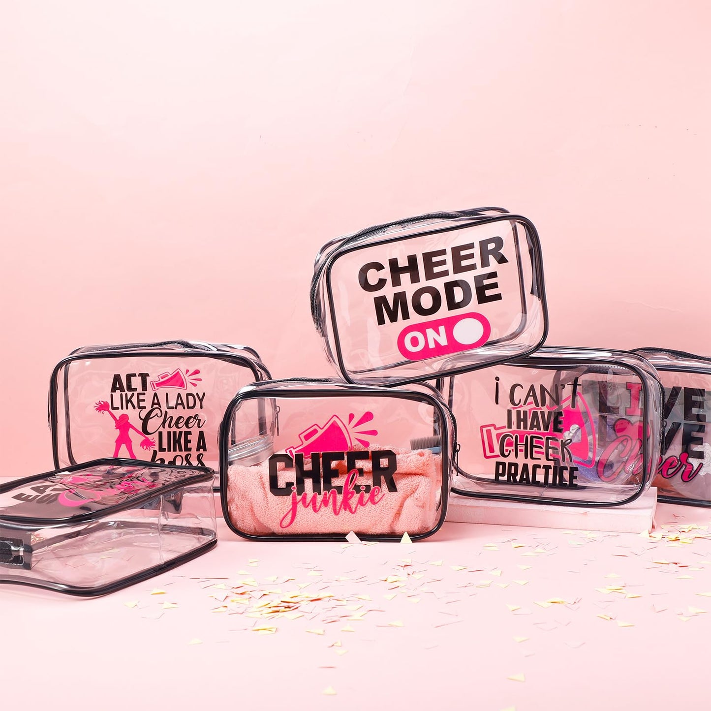 Abbylike 24 Pcs Cheer Team Gifts Cosmetic Bag 7 x 4.7 x 2.4'' Makeup Bag Cosmetic Toiletry Zipper Pouch Clear Zipper Case for Cheerleaders Women(Cheerleaders)