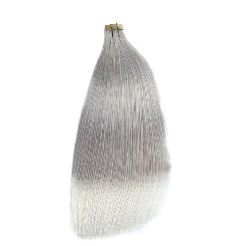 Platinum Silver Invisible Seamless Tape in Hair Extensions Human Hair 16inch Silver Grey Double Sided Pu Hair Extensions Tape ins Human Hair for Women 50g/Pack