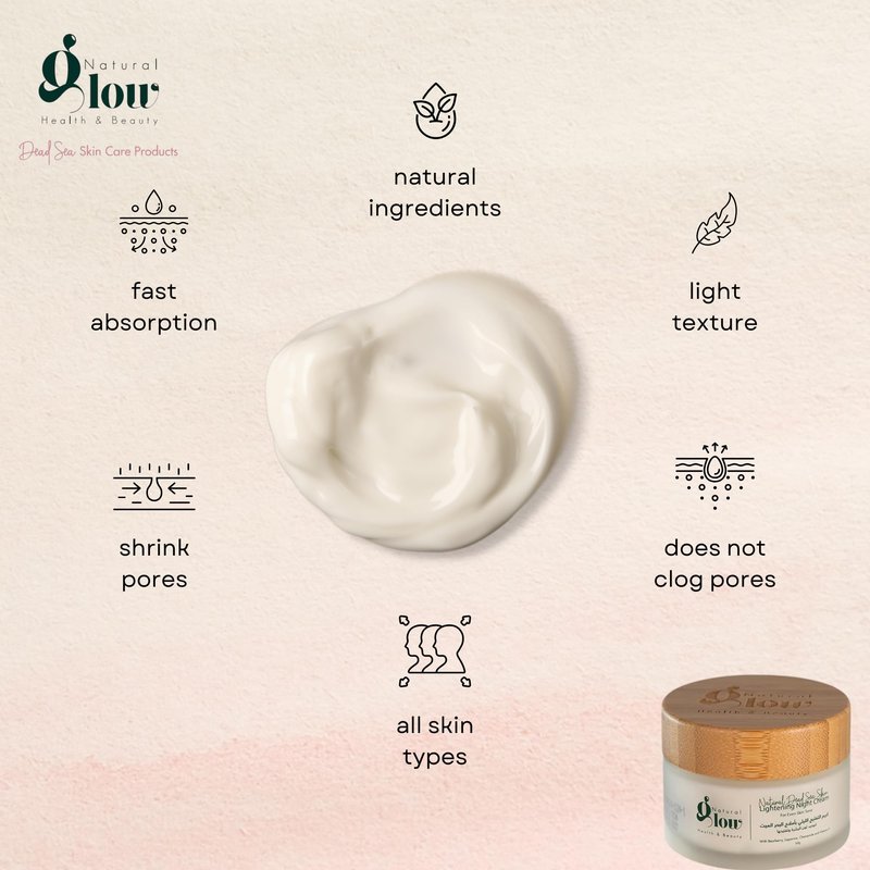 Natural Glow Dead Sea Lightening Night Cream, Brightening, Radiant Skin, Hydrating and Moisturizing for a Plumpy and Glowy Skin Natural & Paraben-Free, 50g