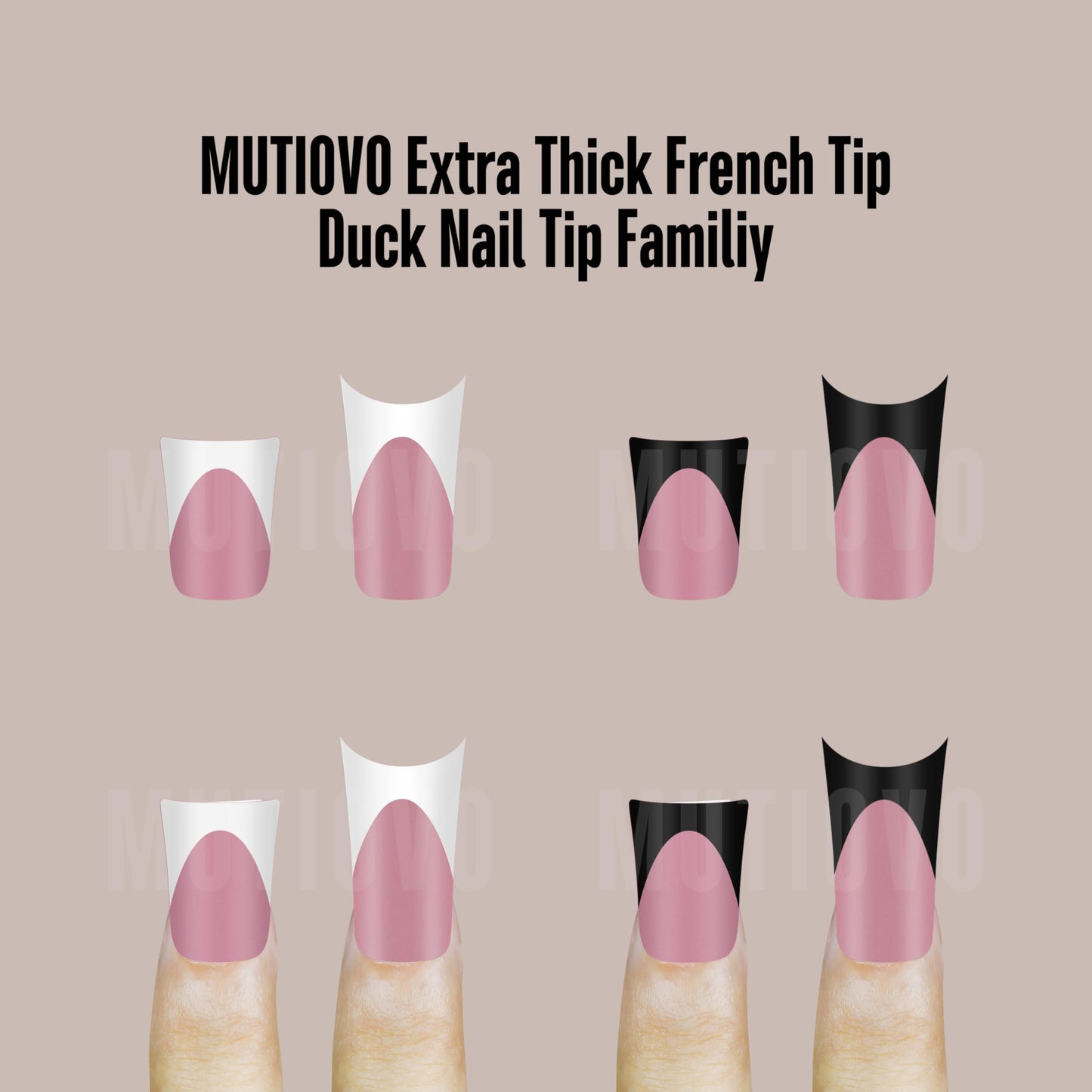 MUTIOVO White French Tip Duck Feet Nail Tips Full Cover for Press on Acrylic with Moon Curve, BERRY PINK Extra Thick Medim Long, Flare Wide Soft Gel Fake False Nail Extension x 15 Sizes 150 pcs