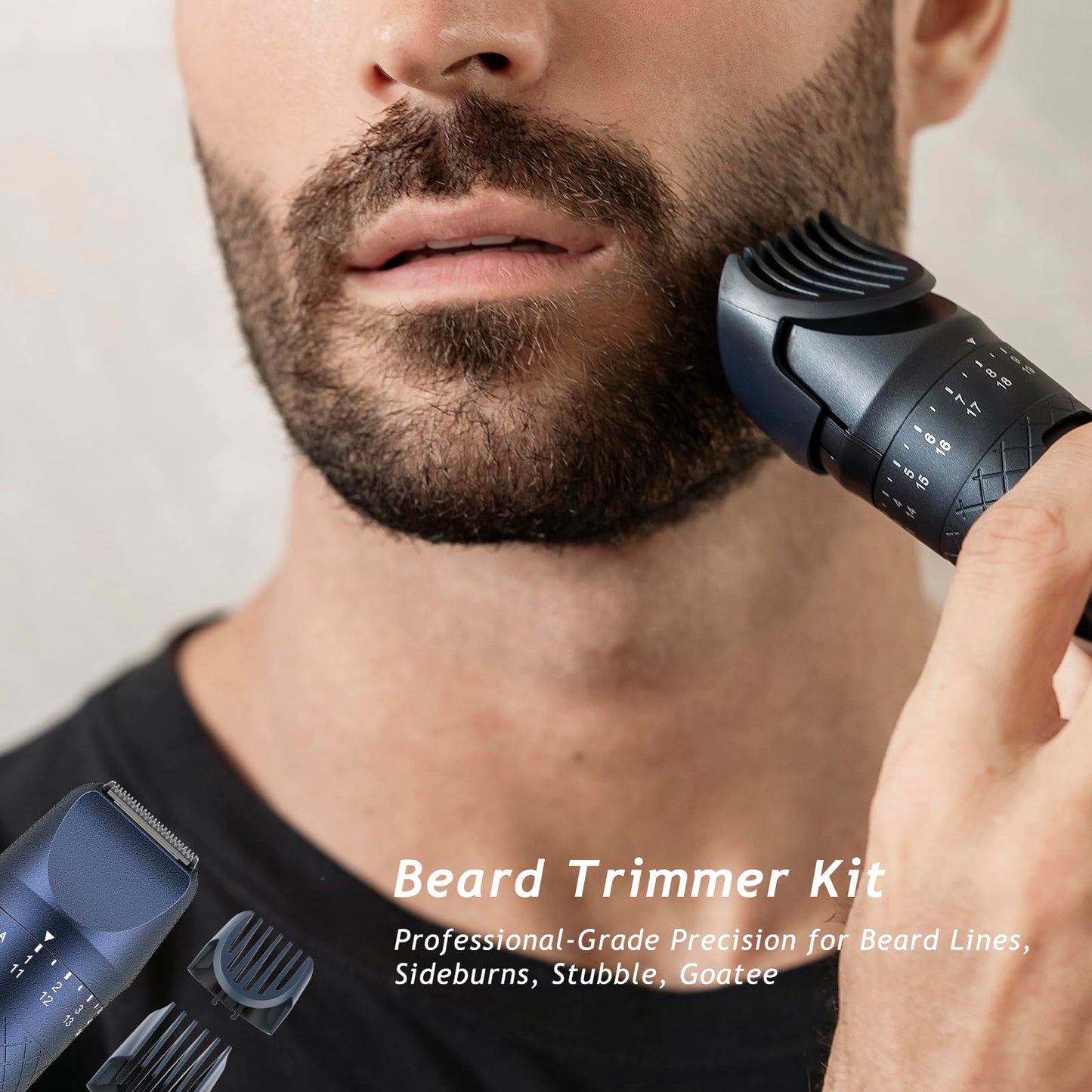Beard Trimmer for Men, Professional 5-in-1 Hair Clippers with 20 Precision Dial Lengths, Electric Razors for Men IPX7 Waterproof Wet/Dry, USB-C Rechargeable Shaving Set with Dock for Face, Body, Nose