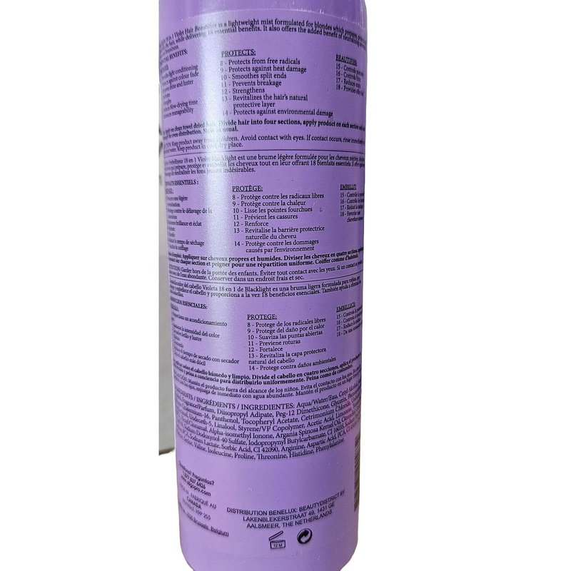 Oligo Professionnel - Blacklight 18-in-1 Violet Hair Beautifier for blondes- Vegan - Eliminate yellow tones - Anti frizz- Leave-in Toning Conditioner - Detangling Hydrating Spray - Argan Oil -8.5 oz