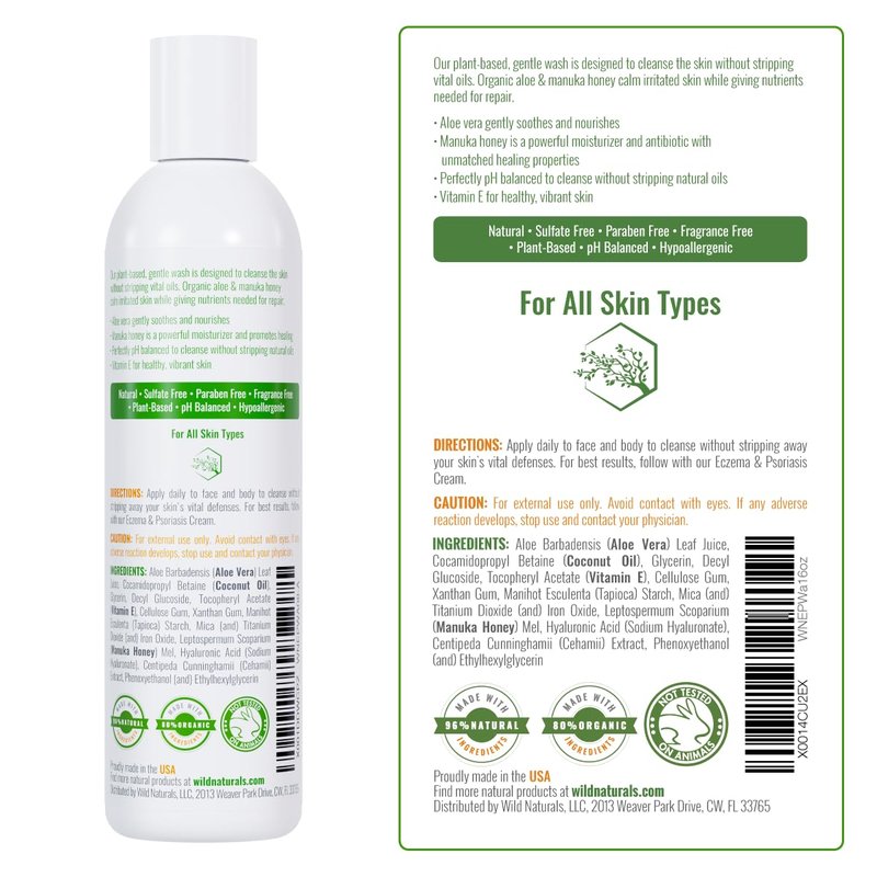 Wild Naturals Moisturizing Eczema Body Wash, Gentle Psoriasis Body Wash for Itchy, Dry Skin Relief Eczema Soap for Redness and Flareups, Hydrating Cleanser for Women and Men