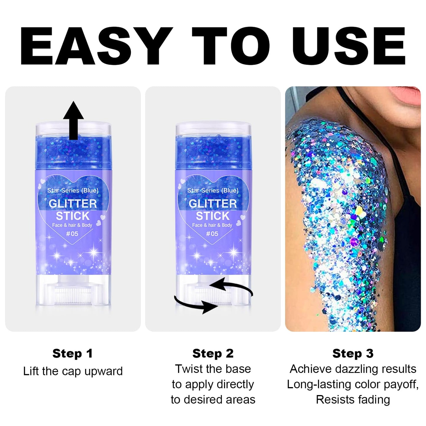 Biodegradable Holographic Body Glitter Gel, Cosmetic-Grade, Long-Lasting Glitter for Face,Body and Hair, Perfect for Festivals and Parties