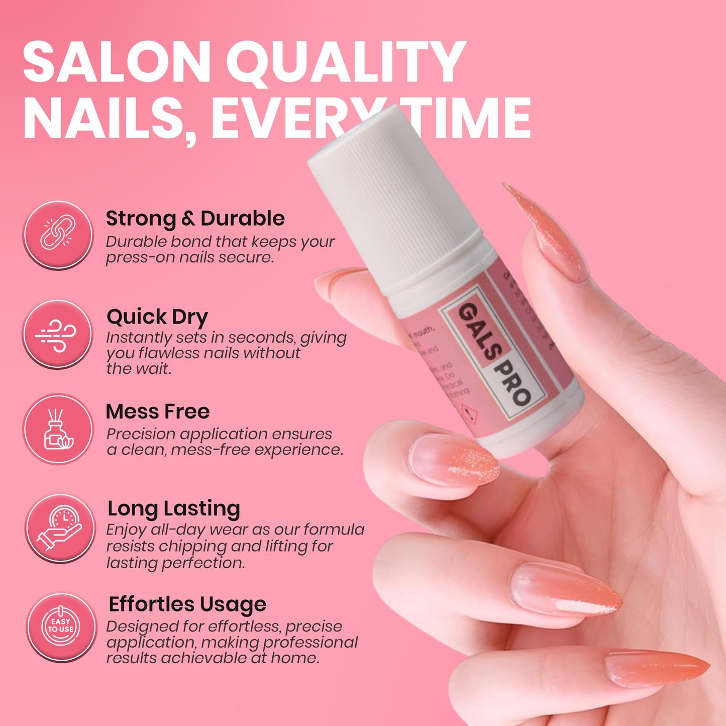 GALSPRO Strong Brush On Nail Glue for Press Ons - 2 Pack, 7.0 ml (0.25 Fl Oz) Each, Professional, Extra Strength & Long Lasting Nail Glue for Fake Nails with Fine Applicator