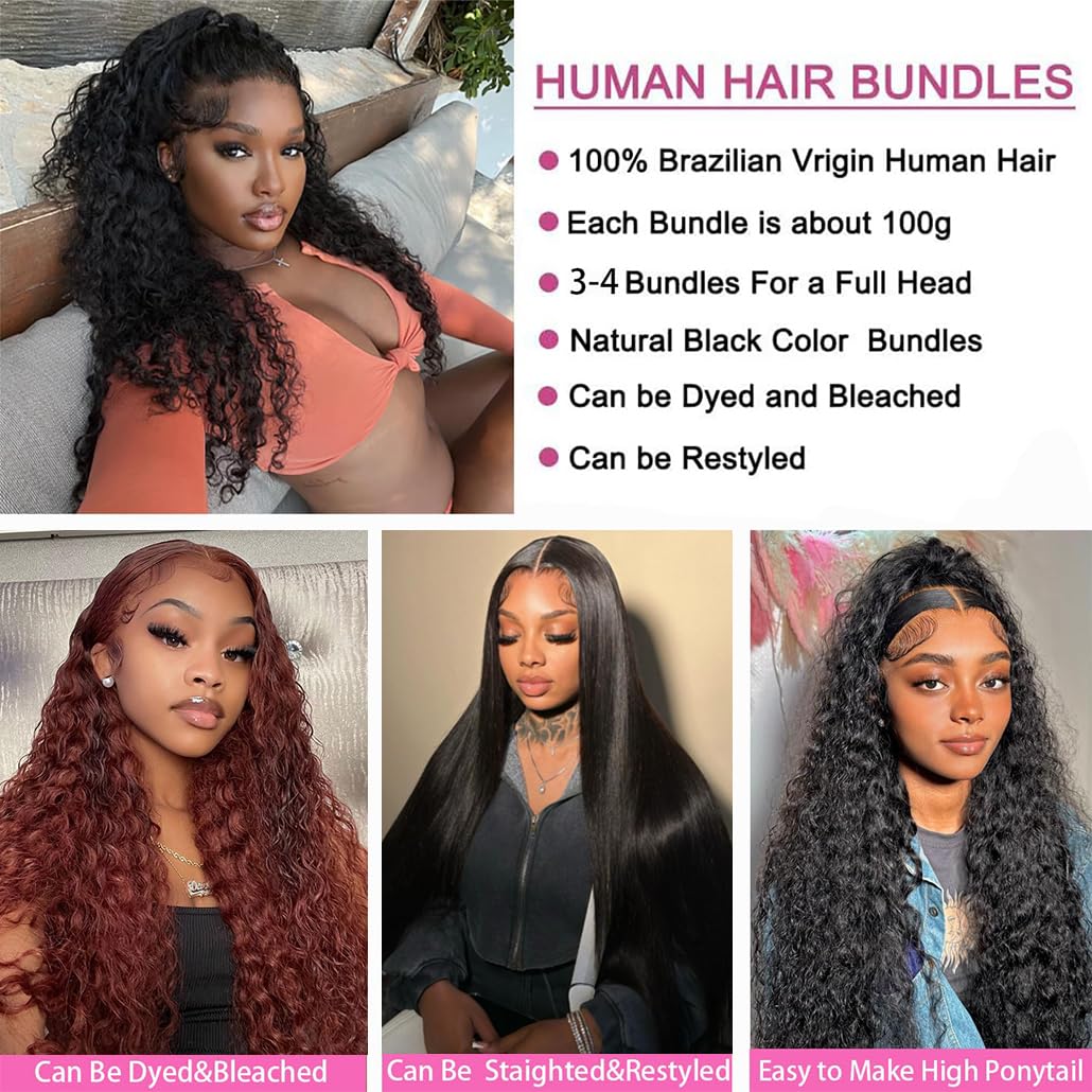 Water Wave Bundles Human Hair 16 Inch Water Wave 1 Bundles Human Hair 100% Unprocessed Brazilian Virgin Curly Hair Bundles Full and Thick Bundles Natural Black
