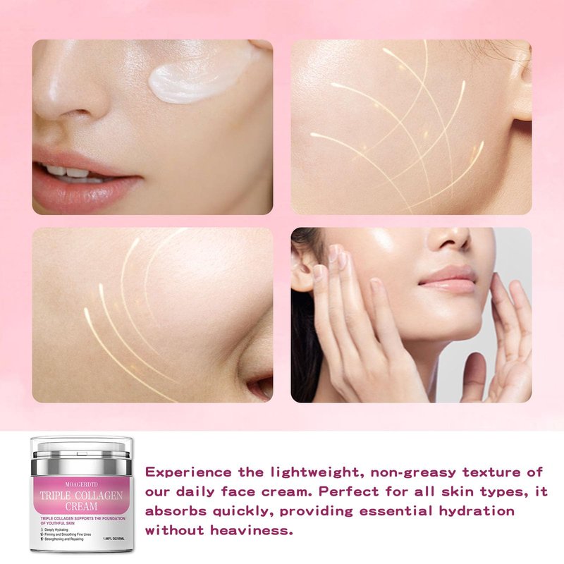 MOAGERDTD Triple Collagen Anti-Aging Face Cream - Hydrating & Firming Moisturizer with Hyaluronic Acid & Premium Elastin | Anti-Aging Wrinkle Care & Elasticity Booster - 1.86 oz