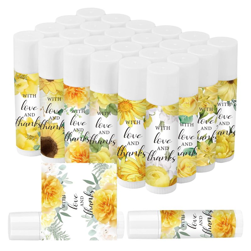 50 Pcs Wedding Lip Balm Bulk Vintage Greenery Lip Balm Moisturizing and Nourishing Lip Balm Guests Lip Care Gift for Wedding Bridal Shower Baby Shower Party Favors (Yellow Flower)
